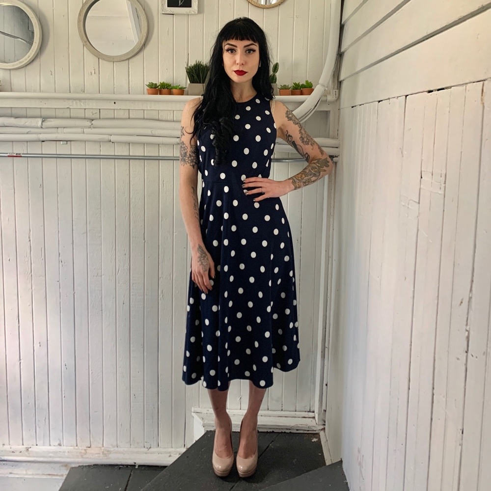 Ralph Lauren navy white polka dot dress - Picture 2 of 8